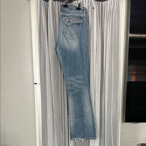 Rock 47 Women's Light Wash Boot Cut Jeans with Embellished Back Pocket